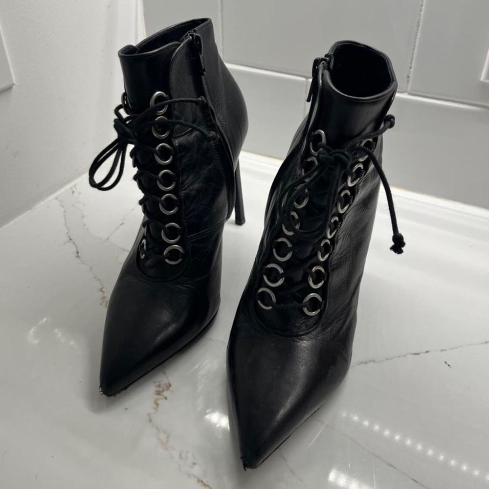 Saint Laurent black lace up booties